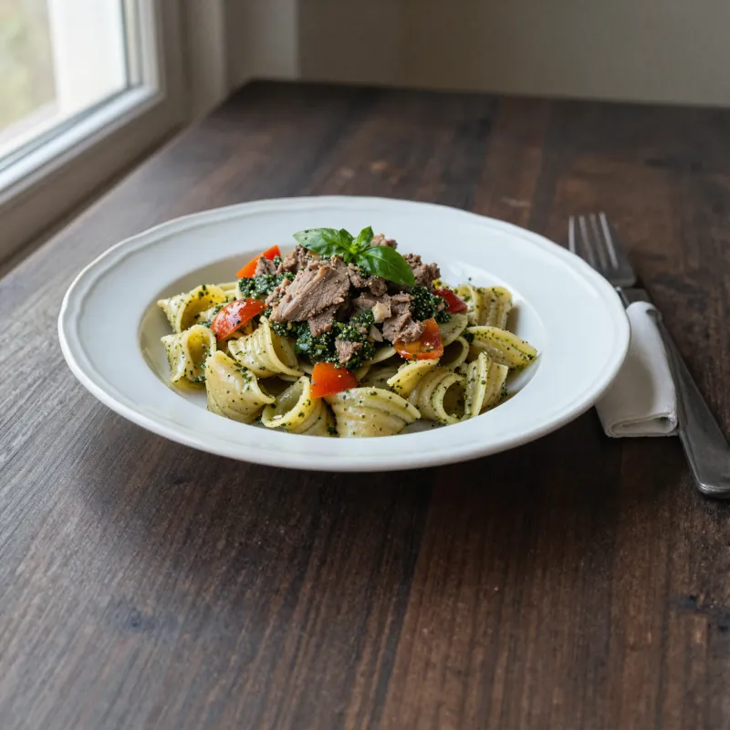 Pasta sa pesto sosom, piletinom i paradajzom